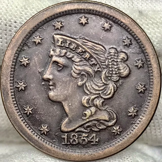 1854 1/2C Braided Hair Half Cent ||| Great Looking, Early US Copper Coin!!