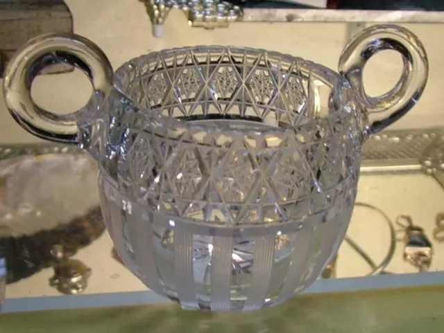 American Brilliant ABP Signed Hawkes Cut Glass Antique Sugar Bowl