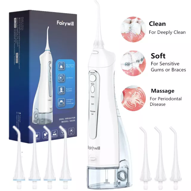 Fairywill 3 Modi Munddusche Wasser Flosser 8 Düsen Oral Irrigator Weiß