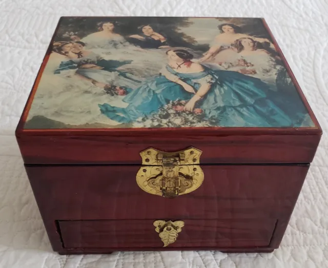 Jewelry Box with high gloss lacquer over a dark red wood pattern