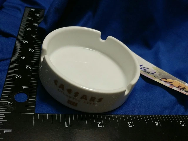 Vintage Caesars Atlantic City Casino Ashtray Ceramic White Gold Lettering 3 1/2"