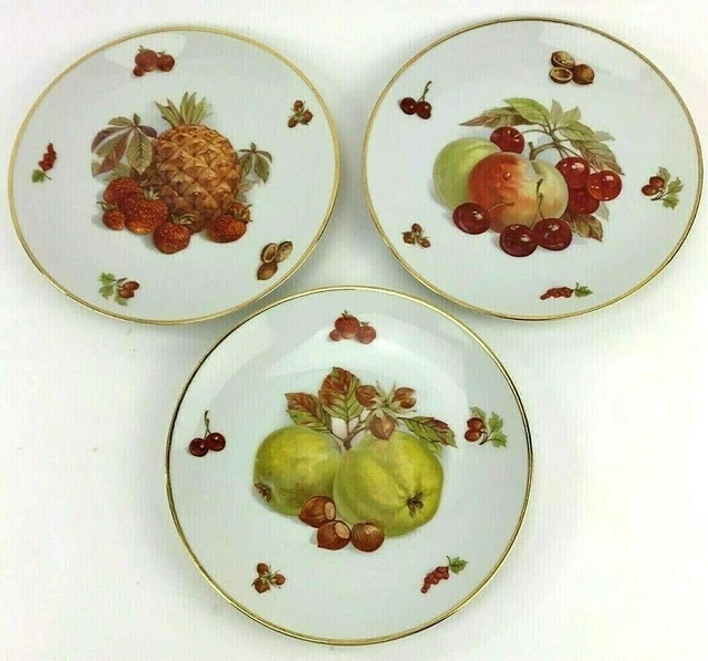 Set of 3 Bareuther Waldsassen Harvest Fruit 7-3/4" Salad Plates Bavaria Germany