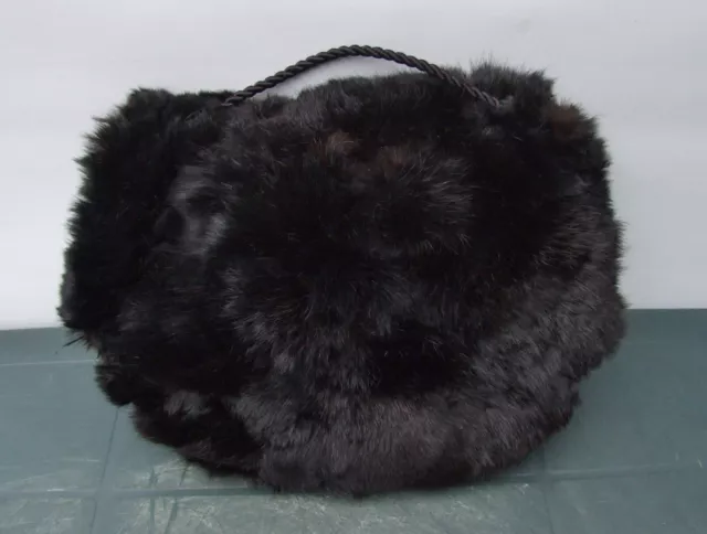 Vintage Real Rabbit fur thick padded hand muff warmer 12" x 9"
