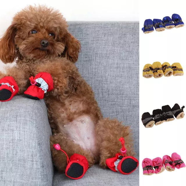 4Pcs Winter Pet Dog Shoes Warm Non-Slip Fur Boots Puppy Cat Paw Protector Uk 丷