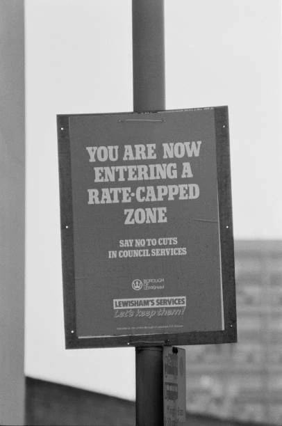 SIGN WHICH SAYS 'You are now entering a rate-capped zone' in the Lo ...