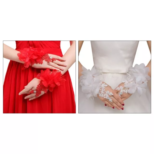 Embroidery Lace Fingerless Gloves Flower for Wedding Bridal Short Mit