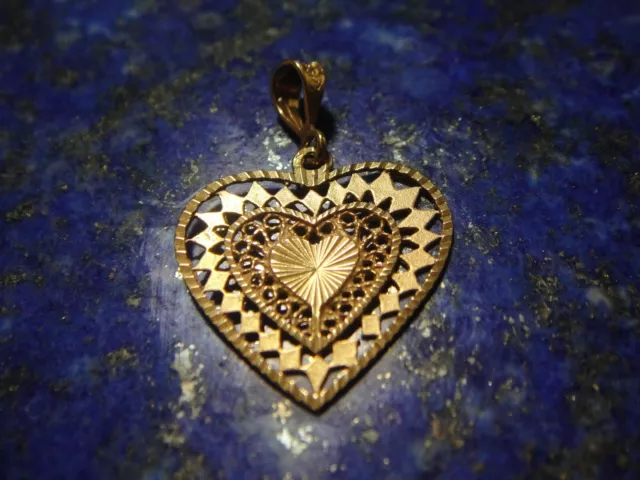 Pendentif Coeur dentelé Or Gold 18k 750 Poinçons 1,34g Tête Aigle