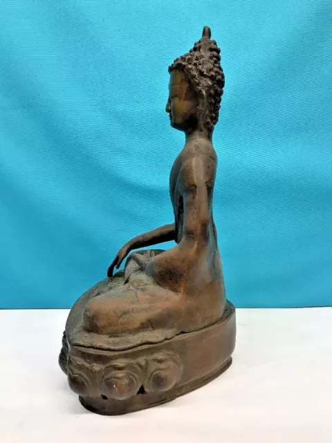 Antik Chinesisch Bronze Sitzender Buddha Auf Lotus Basis 3