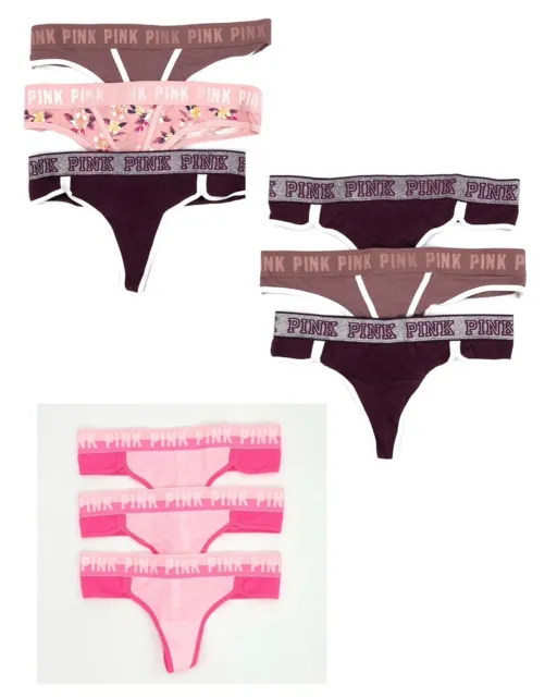 VICTORIA'S SECRET PINK Logo Band Cotton Thong Panties Lot Set of 3 S,M,L  $24.00 - PicClick