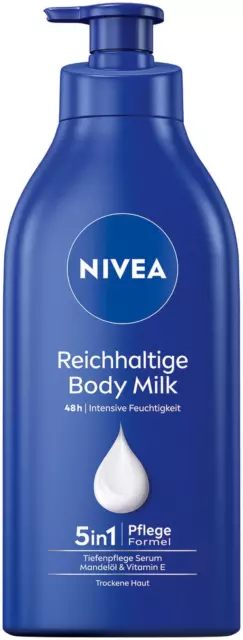 NIVEA Reichhaltige Body Milk (625 Ml), Für 48H Feuchtigkeitspflege, Lotion