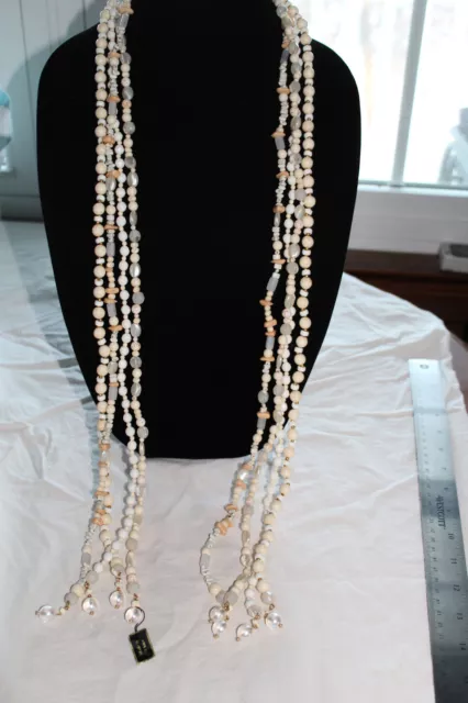 Beautiful JOAN RIVERS White Tan Faux Pearl Multi-Strand Open End 50" Necklace