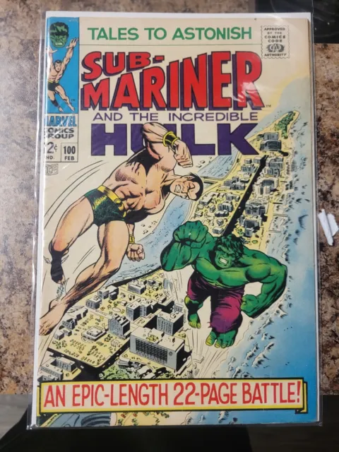 Tales To Astonish #100 (1968) Silver Age Classic Battle- Hulk Vs. Sub-Mariner
