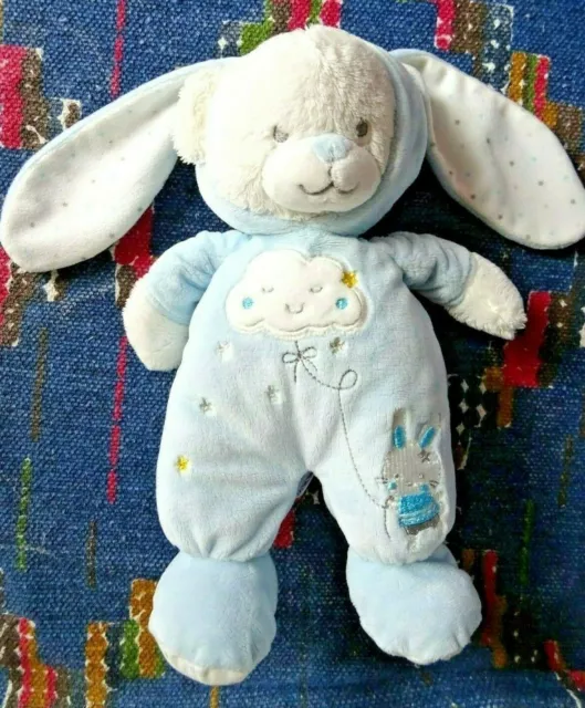 Pb/ Doudou Peluche  Ours Lapin Max & Sax Bleu Blanc Lune Etoile Nuage Kom9