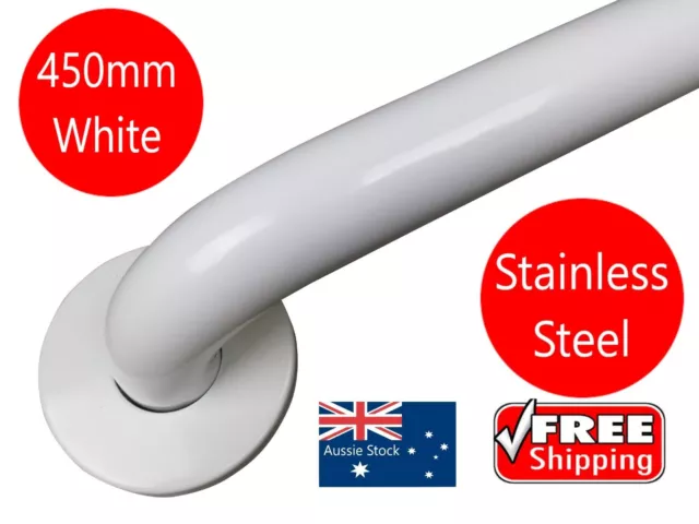 WHITE GRAB BAR 450mm SAFETY RAIL STAINLESS STEEL PULL HAND BATHROOM HANDRAIL