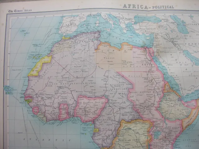 1920 MAP OF AFRICA - POLITICAL, Races Population Rainfall - Plate 68 Times Atlas 2