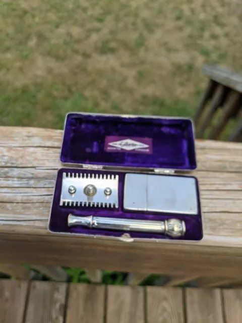 Beautiful 1917 ABC Pocket Edition Gillette Old Type Silver Tone DE Safety Razor
