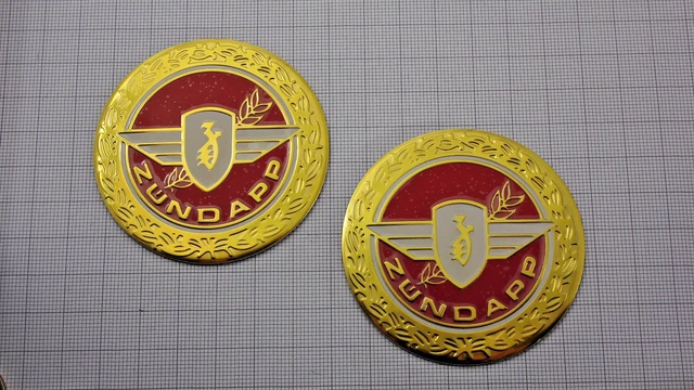 Tank Plakette ZÜNDAPP KS50 rot gold Ähre 64mm Ø 2 Stück - decor fuel tank