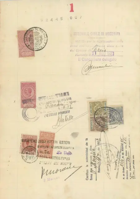 Italy document revenues mixed with Argentina 1923 fiscal marca da bollo
