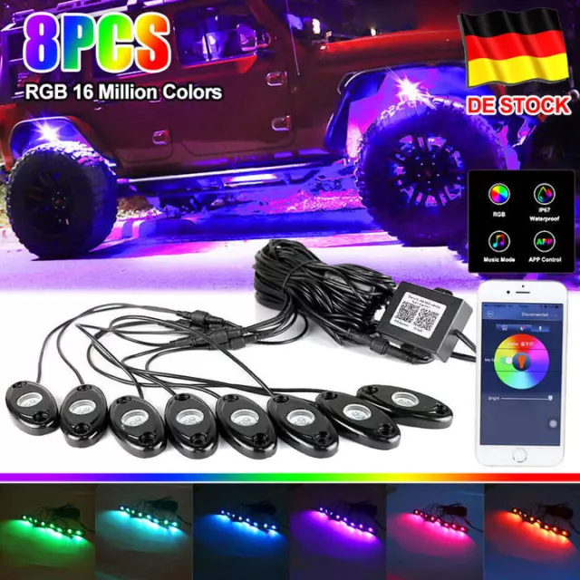 8x RGB LED Unterbodenbeleuchtung Auto Atmosphäre Unterboden Rock Lights APP DHL