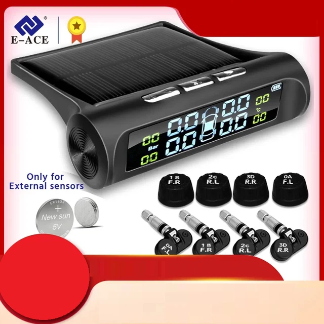 E-ACE Solar TPMS: Car Tire Pressure Monitor , Temperature Warning, Solar Power