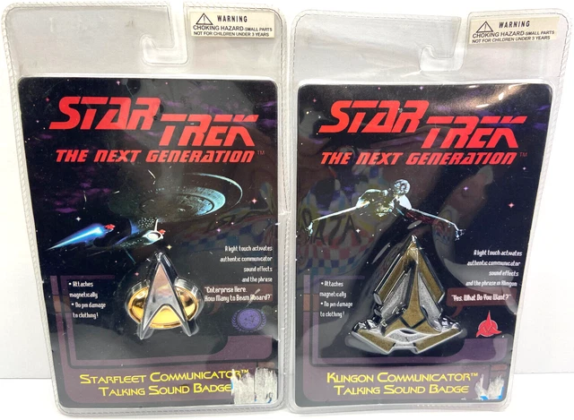 x2 Star Trek Next Generation Communicator Talking Badge 1996 Klingon Starfleet