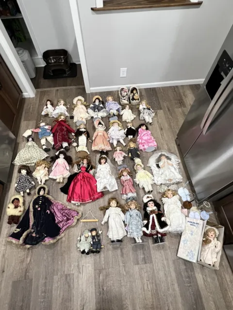 HUGE Antique Bisque Porcelain (31) Doll Lot Nice Bodies Dresses + other dolls
