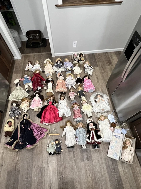 HUGE Antique Bisque Porcelain (31) Doll Lot Nice Bodies Dresses + other dolls