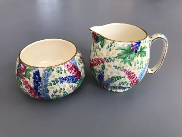 Vintage Royal Winton Grimwades 'Delphinium' Sugar Bowl and Creamer