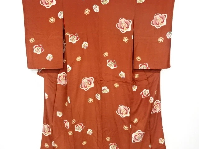 6530063: Japanese Kimono / Antique Kimono / Kinsha / Flower & Bird Sarasa