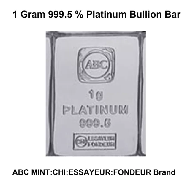 1 Gram 999.5 % Platinum ABC Minted Bullion Investor Ingot Bar CombiBar Brand W
