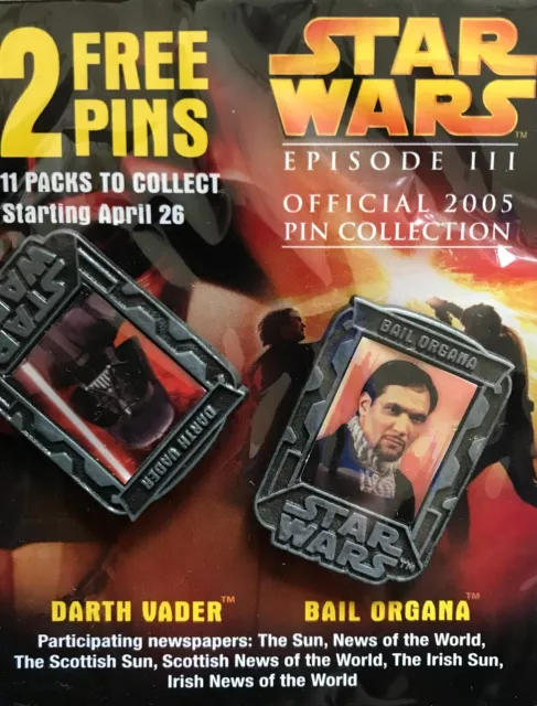 Star Wars Episode 3 Official 2005 Pin Badge Collection Darth Vader & Bail Organa