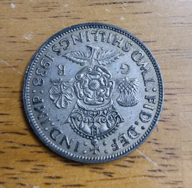 UK Great Britain 1938 Two Shilling-Florin, - Silver Coin