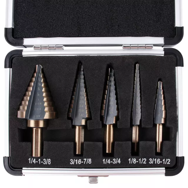 5pcs Step Drill Bit Set HSS Cobalt Multiple Hole 50 Sizes High Speed Step Drill