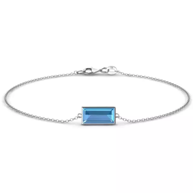 Baguette Cut Gemstone Station Minimalist Bracelet 14K White Gold JP:237734