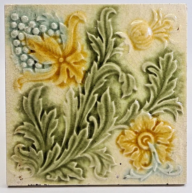 Antique Fireplace Majolica Tile Thistle Design By T & R Boote Ltd C1900