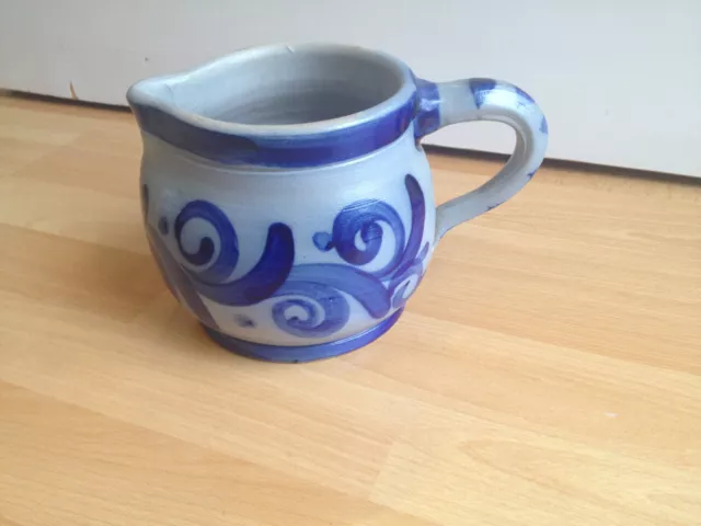 Steingut  Krug mit Henkel Keramik Kanne Dekor Blau 2 Liter Handarbeit