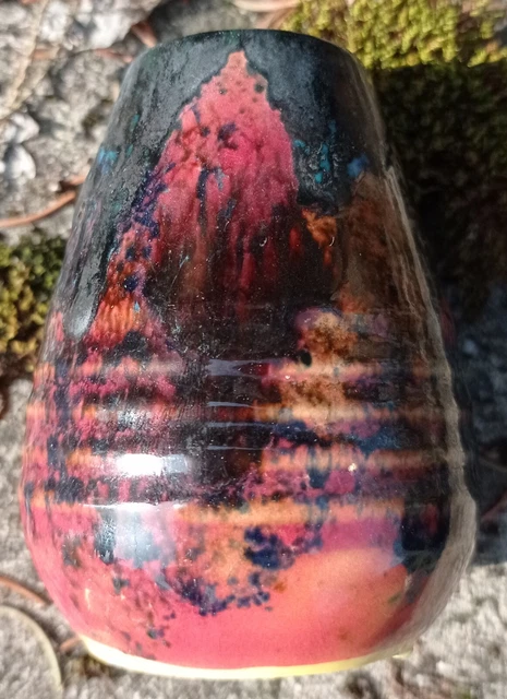 Petit Vase Ancien En Grès  Sang De Boeuf Coulures Noires
