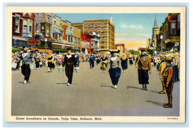 c1940s Street Scrubbers on Parade, Tulip Time, Holland Michigan MI Postcard
