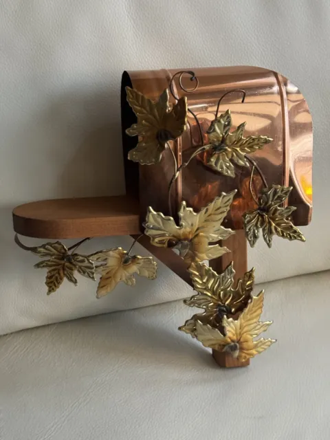 Vintage Home Interior Copper Mailbox Leaves Wood Wall Hanging HOMCO Decor Retro