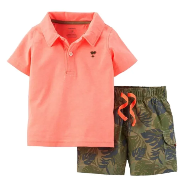 Carters Infant Boys 2-Piece Coral T-Shirt & Tropical Shorts Set