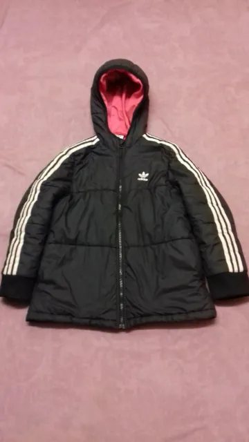 Girls Adidas Originals 3 Stripe Padded Hooded Jacket Age 9-10 Years
