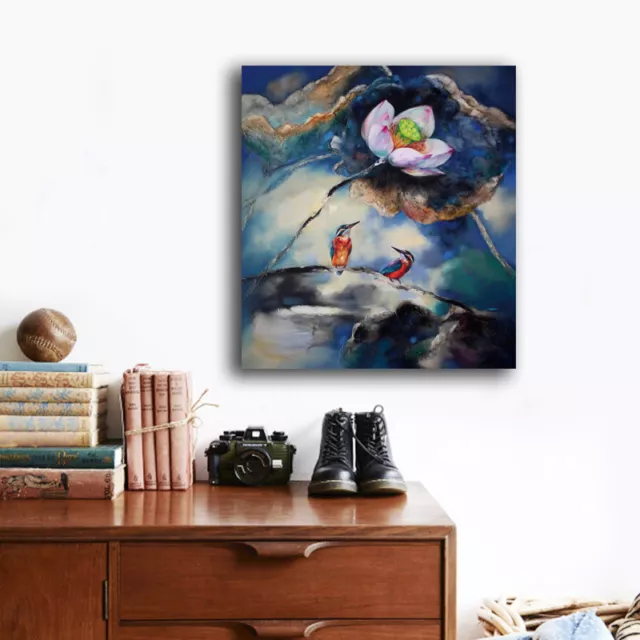 Colorful Lotus Birds Stretched Canvas Print Framed Wall Art Home Decor Painting
