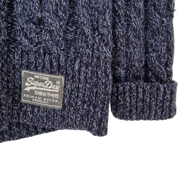 Superdry Cable Knit Jumper Mens Small Navy Blue Chunky Knit Wool Blend
