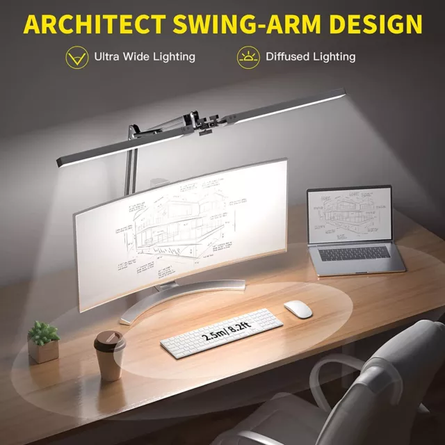 LED Reading Desk Lamp 24W Folding Swing Arm Desk Lamp with Clamp Dimmable Suitab
