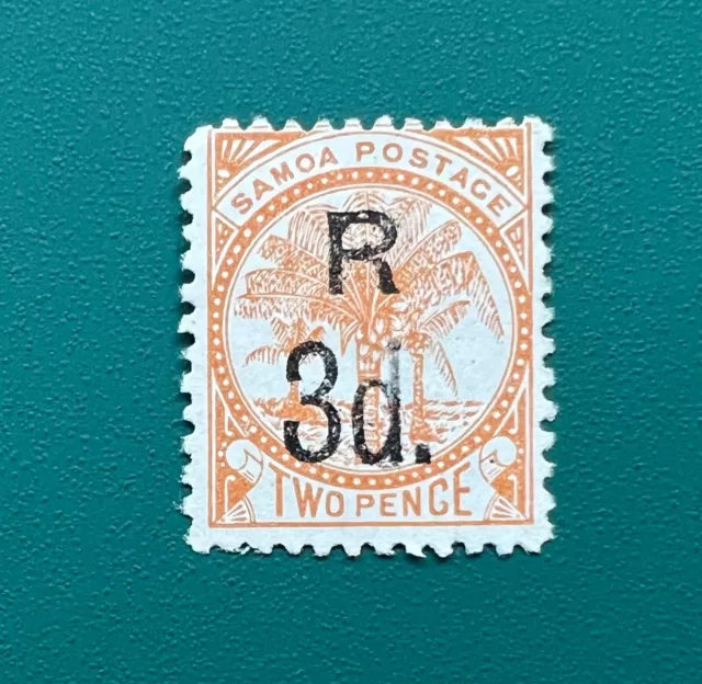 Samoa 1895 MM Handstamped Perf 12 x 11 1/2 3d on 2d Dull Orange sg 74