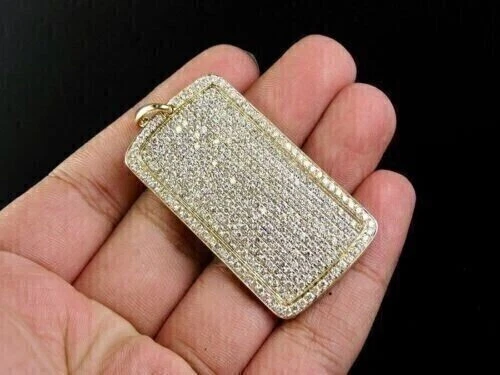 1.24Ct Simulated Diamond Dog Tag Only Pendant 14K Yellow Gold Plated Silver 925