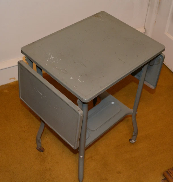 Vintage Metal Drop Leaf Typewriter Stand Table on Casters Gray Vintage Metal Drop Leaf Typewriter Stand Table on Casters Gray