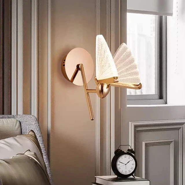 Mid Century Wall-Mount LED Lamps with Butterfly Wings Shade, Modern Nightstan...