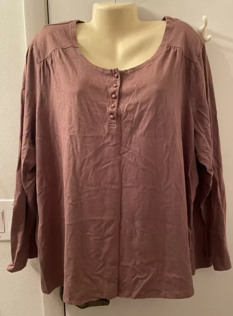 Route 66 Henley T-Shirt Brown Solid Cotton Long Sleeve Scoop Neck ~ Plus Sz 3X