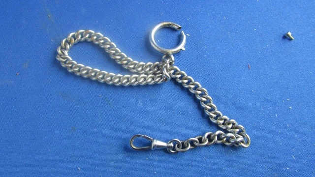 Ancienne Chaine De Montre À Gousset Argenté Maille Forçat 41Cm Chaîne